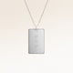 Personalized square silver necklace with space for engraving of text, coordinates or handwriting on the front and back