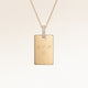 Personalized square gold necklace with white zircons and space for engraving of text, coordinates or handwriting on the front and back