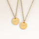 Friendship necklaces, pair of two round necklaces in gold with personalized engraving, from Mon Chou