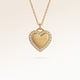 Personalized heart-shaped gold necklace with white zircons along the edge and space for engraving of 8 characters on one line on the front