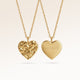 Personalized heart-shaped gold necklace with softly melted finish and space for engraving of text, coordinates or handwriting on the back