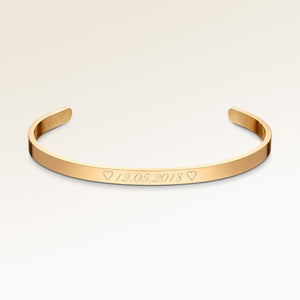 Bangle bracelet in gold with smooth outside, space for personalized engraving