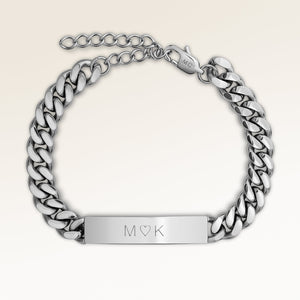 Personalized bar silver bracelet with space for engraving of text or handwriting