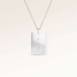 Personalized square silver necklace with space for engraving of text, coordinates or handwriting on the front and back