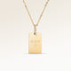 Personalized square gold necklace with white zircons and space for engraving of text, coordinates or handwriting on the front and back