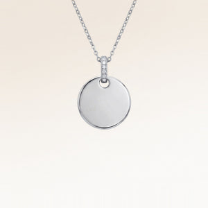Round silver necklace with white zirconia without engraving – ready for your personal text, coordinates or handwriting on the front and back