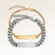 Couples bracelets with 5 mm bar for her and 8 mm bar for him in gold and silver with personalized engraving, from Mon Chou