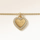 Personalized heart-shaped gold necklace with white zircons along the edge and space for engraving of 8 characters on one line on the front