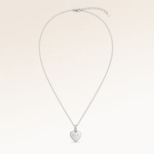 Full heart-shaped necklace in silver fully laid out with fine adjustable silver chain and minimalist heart pendant for personalized engraving