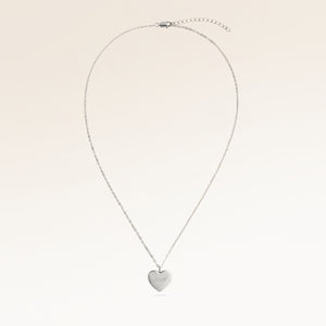 Full heart-shaped necklace in silver fully laid out with fine adjustable silver chain and minimalist heart pendant for personalized engraving