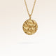 Round gold necklace with softly melted finish side view, space for engraving on back