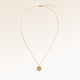 Full round necklace in gold fully laid out with fine adjustable gold chain and minimalist pendant for personalized engraving