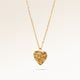 Heart-shaped gold necklace with rippled wave surface side view, space for engraving on back