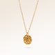 Round gold necklace with rippled wave surface side view, space for engraving on back