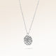 Round silver necklace with rippled wave surface side view, space for engraving on back