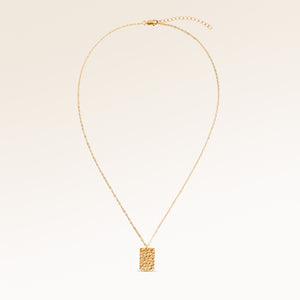 Full square necklace in gold fully laid out with fine adjustable gold chain and minimalist pendant for personalized engraving