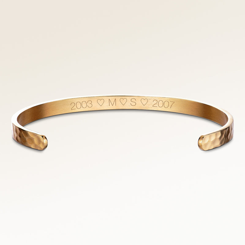 Personalized bangle gold bracelet with space for engraving of text or coordinates