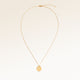 Full round necklace in gold fully laid out with fine adjustable gold chain and minimalist pendant for personalized engraving