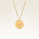 Personalized round gold necklace with space for engraving of text, coordinates or handwriting on the front and back