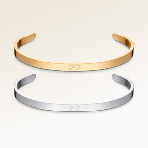 Couples bracelets, pair of two bar bracelets in gold and silver with personalized engraving, from Mon Chou