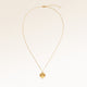 Full round necklace in gold fully laid out with fine adjustable gold chain and minimalist pendant for personalized engraving