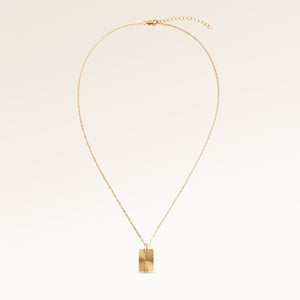 Full square necklace in gold fully laid out with fine adjustable gold chain and minimalist pendant for personalized engraving