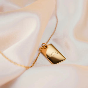 Friendship necklaces, pair of two square necklaces in gold with personalized engraving, from Mon Chou